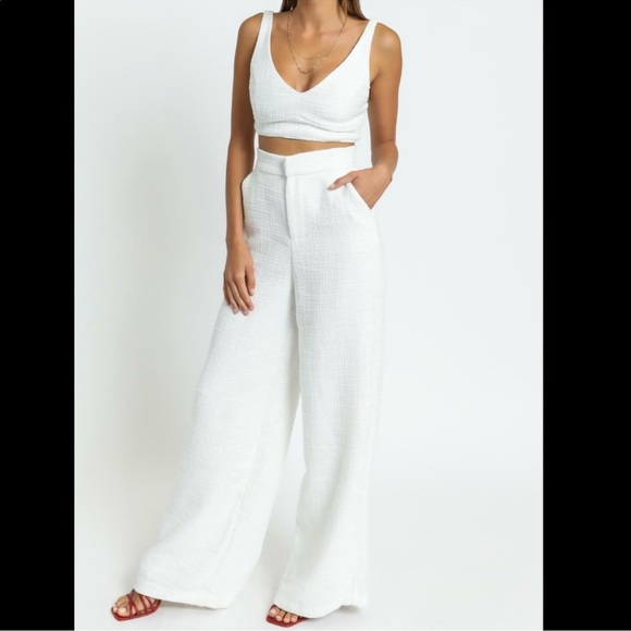 Showpo White Wide-Leg Textured set